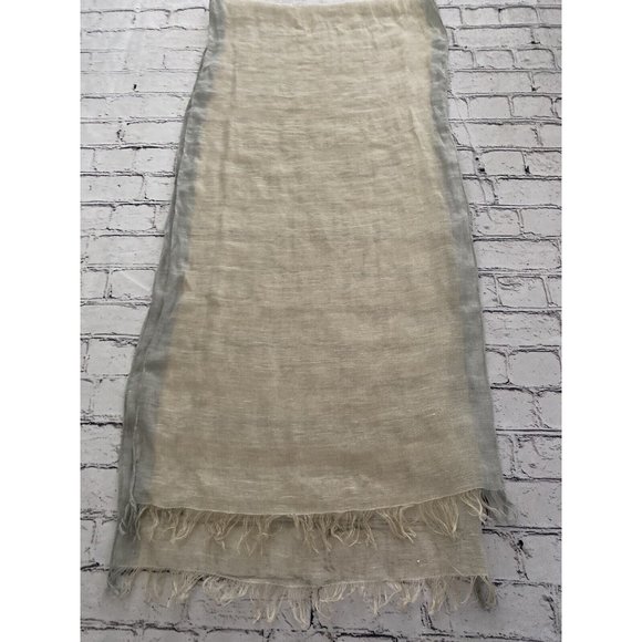 Vtg 74"x 17” Terra Di‎ Siena Linen Scarf Made in Italy Beige Gray Border Fringed - Picture 8 of 16